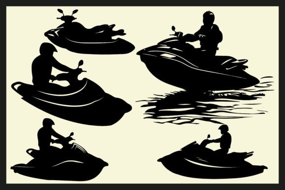 Download Black Silhouette Jet Ski Boat Vector Set - Black silhouette Collection